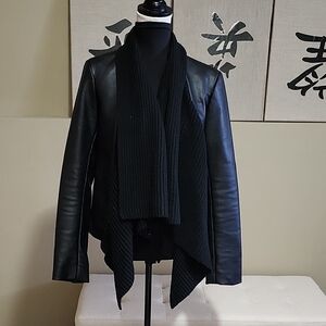 Faux Leather Sweater Jacket